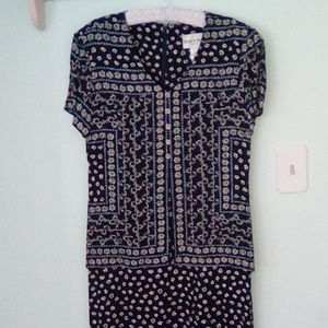Navy Blue with Beige Flowers Vintage Dress